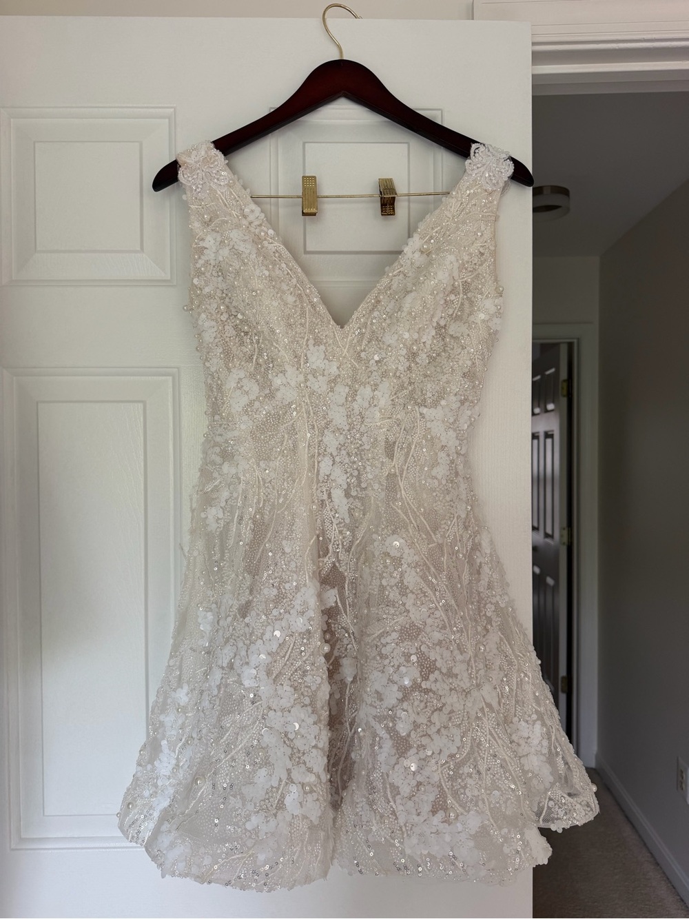 V-Neck Embellished Lace Wedding Dress in Ivory